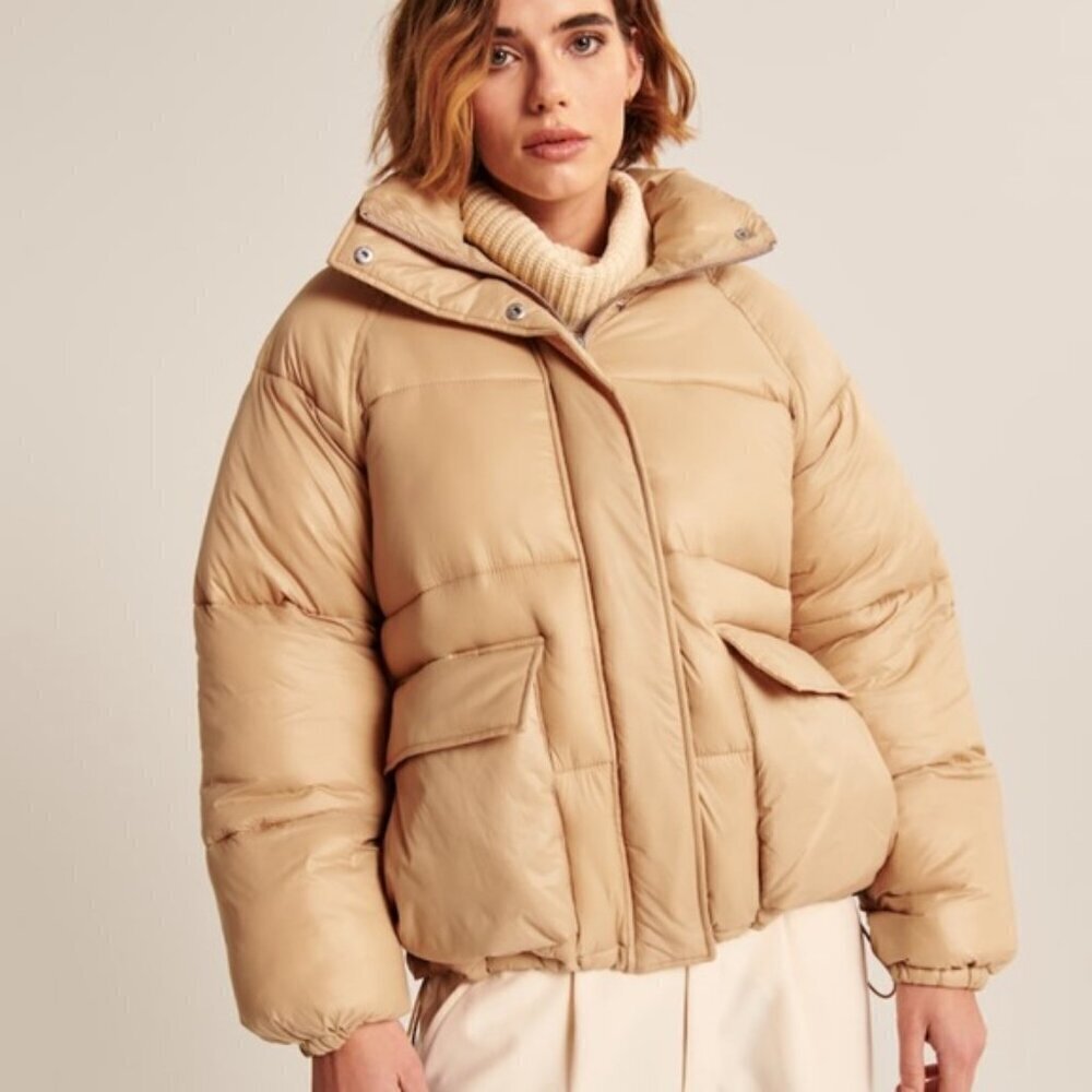 Abercrombie & Fitch Oversized Utility Puffer Tan Jacket Medium - Picture 7 of 7